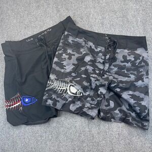 [Lot of 2]Tormenter Board Shorts Men's‎ 40 Black Camo Cargo Swim Trunks Big Fish